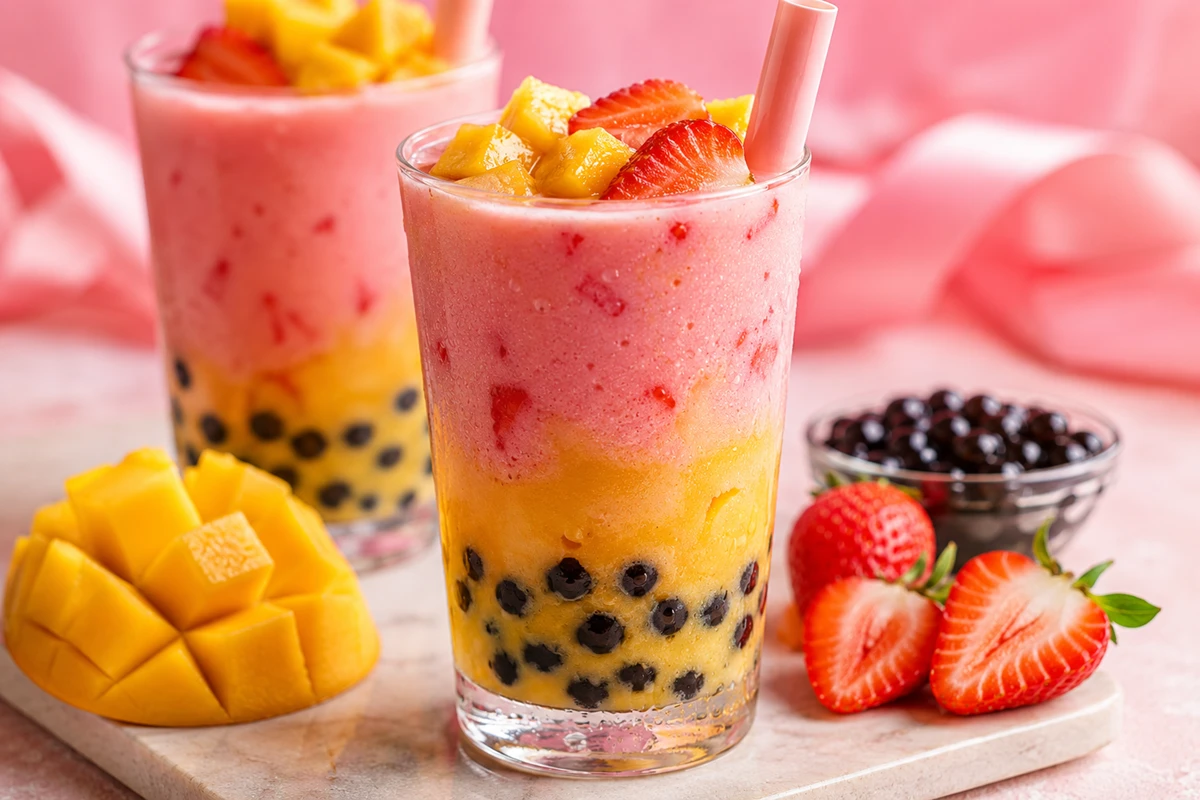 Bubble tea maison mangue-fraise
