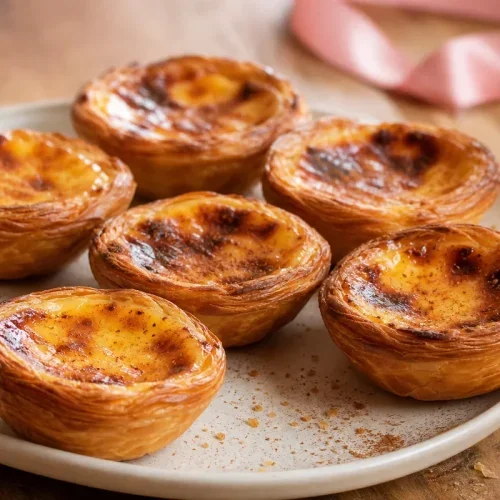 Pastéis de nata traditionnels maison au dessus caramélisé et à la pâte feuilletée