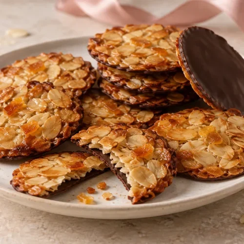 Florentins maison aux amandes effilées et à l’orange confite, avec une semelle de chocolat noir