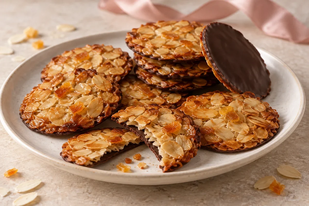 Florentins maison aux amandes effilées et à l’orange confite, avec une semelle de chocolat noir