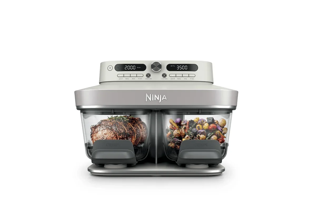 Air fryer en verre Ninja CRISPi DualZone ivoire et ses deux zones de cuisson